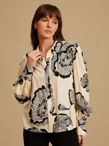 Kazo Women Classic Spread Collar Floral Printed Casual Shirt