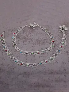 MEMOIR Silver-Plated CZ Studded Anklet