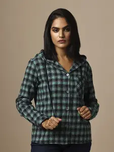 Chemistry Women Hood Checked Cotton Casual Shirt