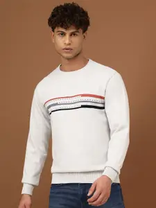 Richlook Men Striped Printed Round Neck Long Sleeves Sweatshirt