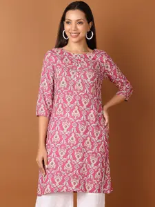 V-Mart Round Neck Ethnic Motifs Printed Straight Kurta
