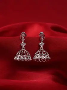 Clara 925 Sterling Silver Rhodium-Plated Dome Shaped Cubic Zirconia Jhumkas