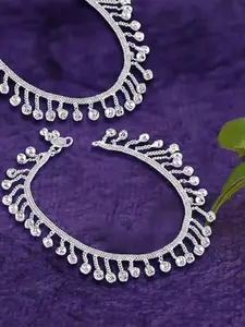 Heer Collection Set Of 2 Silver-Plated Stone Studded Anklets