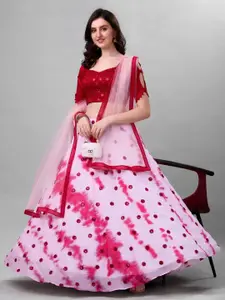 KALINI Embroidered Thread Work Semi-Stitched Lehenga & Unstitched Blouse With Dupatta