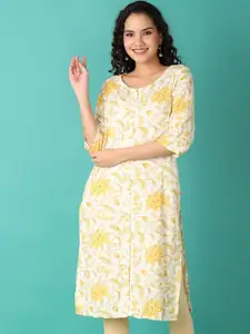 V-Mart Floral Printed Round Neck Straight Kurta