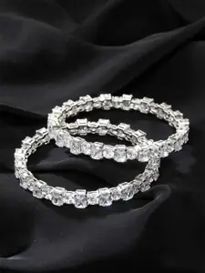 Anouk Set Of 2 Rhodium-Plated American Diamond Stone Studded Bangles