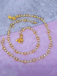MEMOIR Gold-Plated CZ Stone Studded Heart Shape Payal Anklet