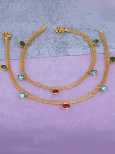 MEMOIR Gold-Plated Single Strand Colourful American Diamond Anklet