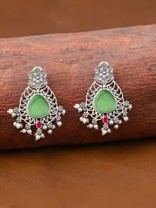 Yellow Chimes Silver-Plated Monalisa Stone Studded Oxidised Drop Earrings