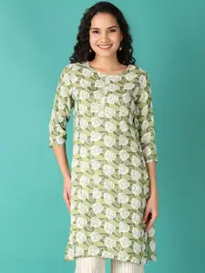V-Mart Floral Printed Round Neck Three-Quarter Sleeves Straight Kurta