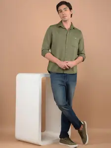 Crimsoune Club Men Spread Collar Solid Cotton Slim Fit Casual Shirt