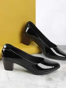 Mochi Round Toe Block Closed Back Pumps Heels