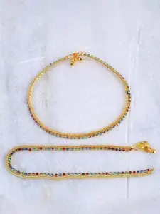 MEMOIR Gold-Plated CZ Traditional Payal Pajeb Anklet