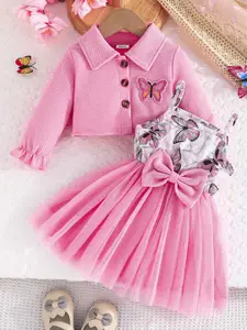 INCLUD Girls Print Fit & Flare Dress with Jacket