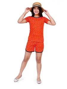 INDIA FASHION FAB Girls Printed Pure Cotton T-Shirt with Shorts