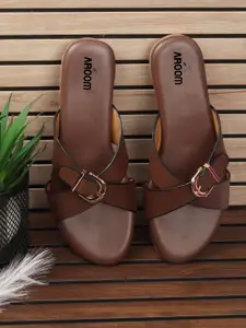 AROOM Women Open Toe Flats With Buckle Details