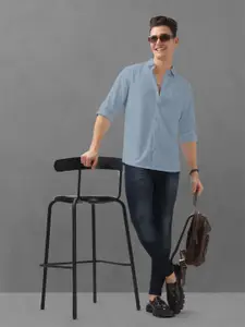 BULLMER Men Spread Collar Textured Cotton Casual Shirt