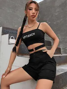 Stylecast X Slyck Solid Pattern High-Rise Regular Fit Cargo Shorts