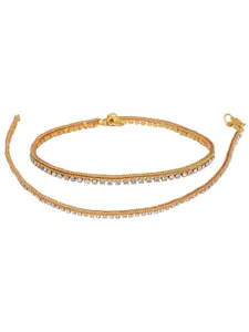 MEMOIR Gold-Plated Cubic Zirconia Stone Studded Payal Pajeb Anklets