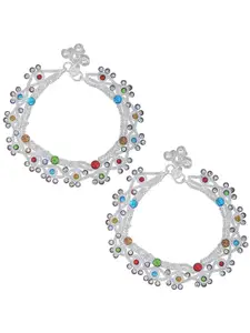 MEMOIR Silver-Plated Crystals Stone Studded Payal Pajeb Anklet