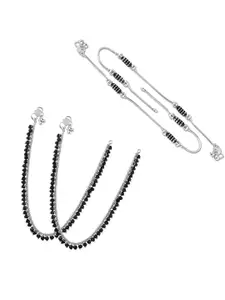 Heer Collection Set Of 2 Silver-Plated Beaded Anklets
