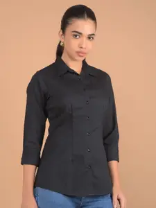 Crimsoune Club Women Spread Collar Pinstripes Striped Slim Fit Casual Shirt