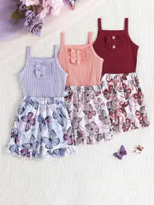 INCLUD Girls 3 Pieces Striped Shoulder Straps Casual Top With Shorts