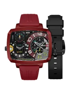 NUBEO Men Brass  Rectangle Dial & Straps Analogue Chronograph Watch NB-6084-02