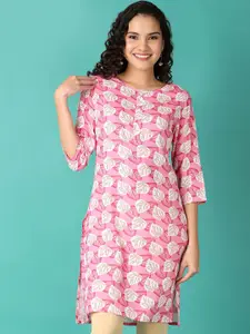 V-Mart Floral Printed Round Neck Three Quarter Sleeves Straight Kurta