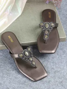 Metro Women Embellished T-Strap Flats