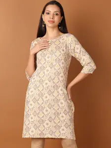 V-Mart Ethnic Motifs Printed Round Neck Three-Quarter Sleeves Regular Straight Kurta