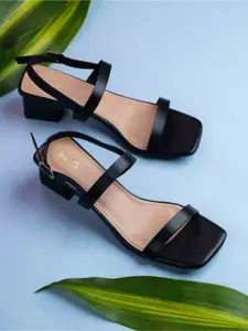 Inc 5 Women Striped Block Sandals Square Toe Heels