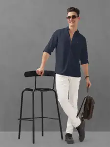 BULLMER Men Navy Blue Solid Casual Shirt