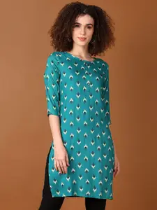 V-Mart Round Neck Abstract Ikat Printed Straight Kurta