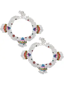 MEMOIR Silver-Plated Stone Studded Payal Pajeb Anklets