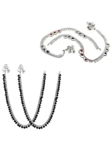 Heer Collection Set Of 2 Silver-Plated Anklets