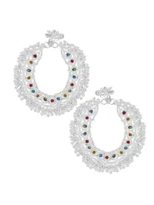 MEMOIR Silver-Plated Cubic Zirconia Stone Studded Ghungru  Anklet