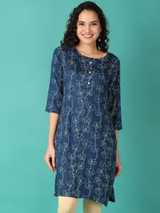 V-Mart Floral Printed Round Neck Straight Kurta