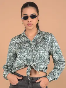 Crimsoune Club Women Spread Collar Abstract Printed Slim Fit Casual Shirt