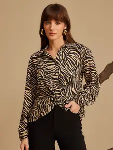 Kazo Women Classic Spread Collar Animal Printed Relaxed Fit Casual Shirt
