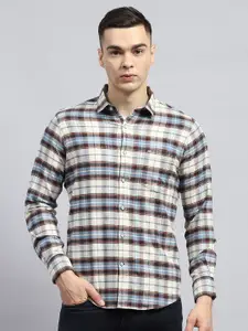 Monte Carlo Men Spread Collar Checked Cotton Casual Shirt