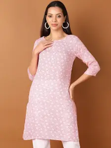 V-Mart Floral Printed Round Neck Three Quarter Sleeves Straight Kurta