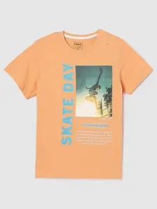 max Boys Typography Printed Round Neck Cotton T-shirt