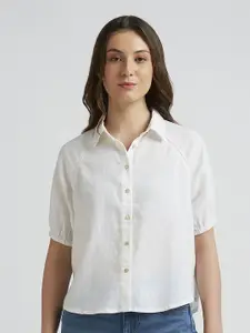 Pepe Jeans Women Spread Collar Textured Linen Casual Shirt