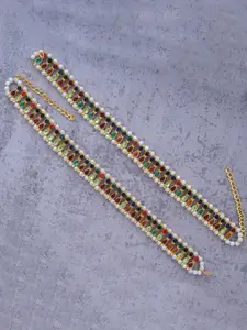 MEMOIR Gold-Plated Artificial Stones and Beads Studded Anklet