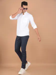 Crimsoune Club Men Spread Collar Solid Cotton Slim Fit Casual Shirt