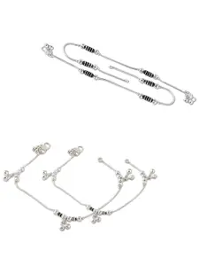 Heer Collection Set Of 2 Silver-Plated Beaded Anklet