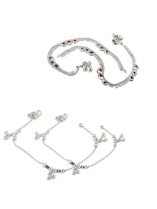 Heer Collection Set Of 2 Silver-Plated Beaded Anklet