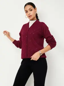 max Women Self Design Cardigan Sweaters