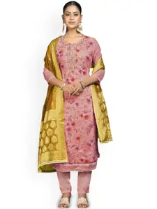 Maroosh Floral Embellished Beads and Stones Organza Unstitched Dress Material